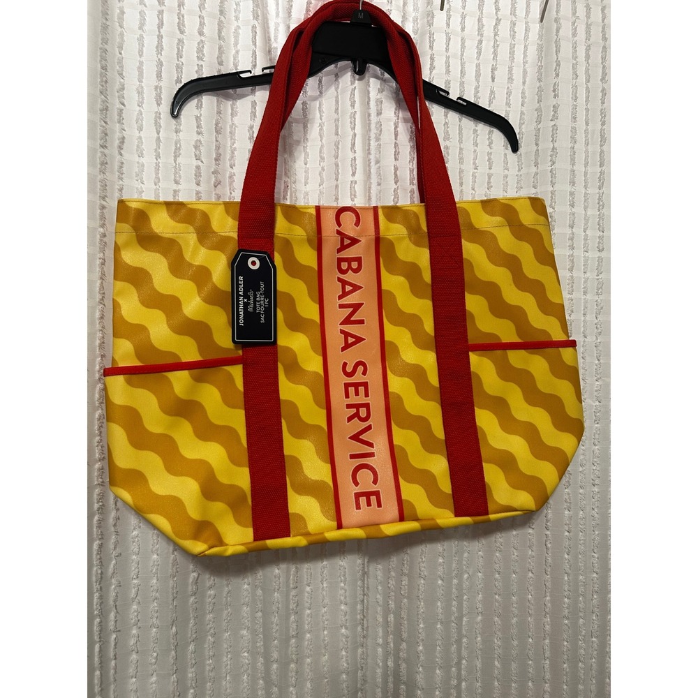 Jonathan Adler x Michaels Cabana Service Tote Bag Yellow Orange Wave Red Straps